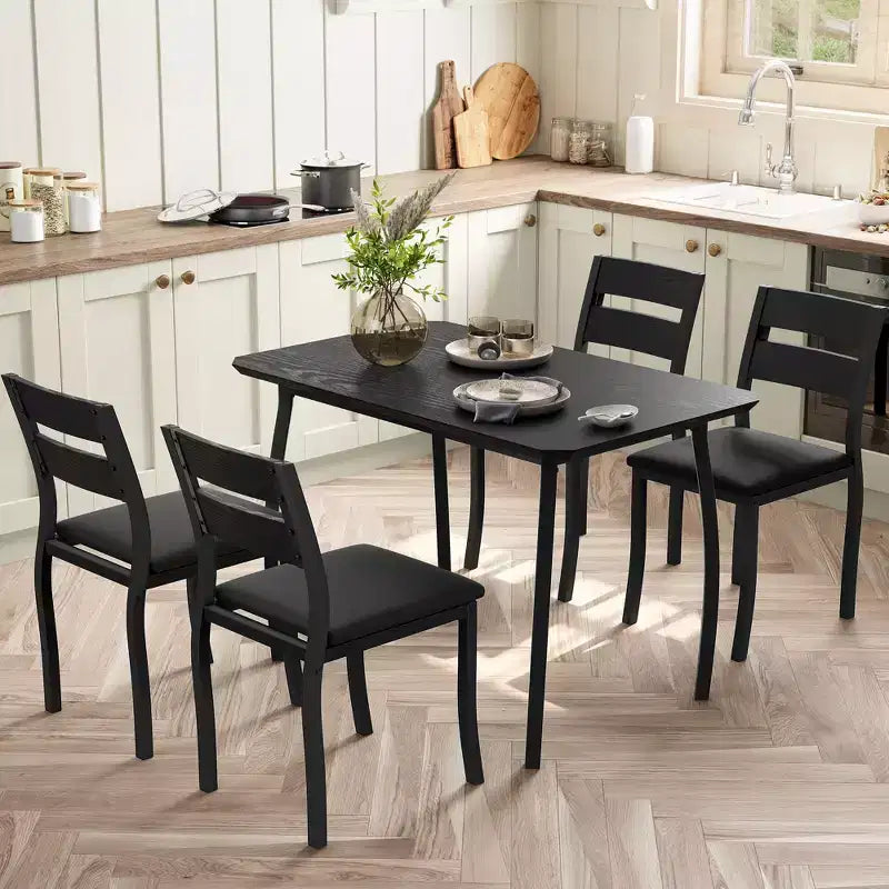 5 Piece Dining Table Set for 4, Space-Saving Kitchen Table with Upholstered Chairs, Modern Angled Corner Design