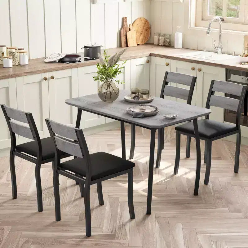 Ensemble table de salle à manger 5 pièces pour 4 personnes, table de cuisine peu encombrante avec chaises rembourrées, design d'angle moderne