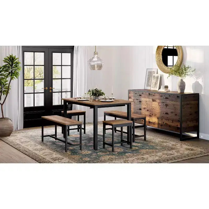 Ensemble de salle à manger extensible 5 pièces, table de cuisine avec 2 chaises et 2 bancs, ensemble de salle à manger pour 4 à 6 personnes, table de petit-déjeuner peu encombrante