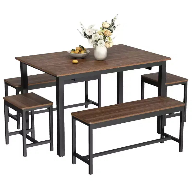 Ensemble de salle à manger extensible 5 pièces, table de cuisine avec 2 chaises et 2 bancs, ensemble de salle à manger pour 4 à 6 personnes, table de petit-déjeuner peu encombrante