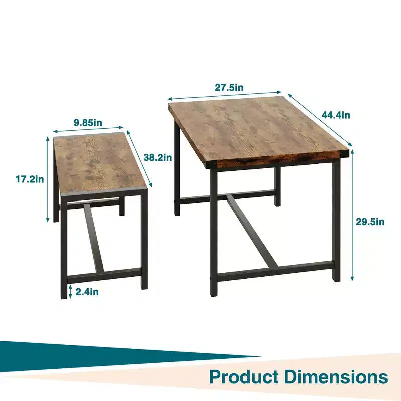 Ensemble de table à manger pour 4 personnes, table de cuisine avec bancs, ensemble de table à manger rectangulaire avec 2 bancs en métal et bois, pour petits espaces, appartements, studios