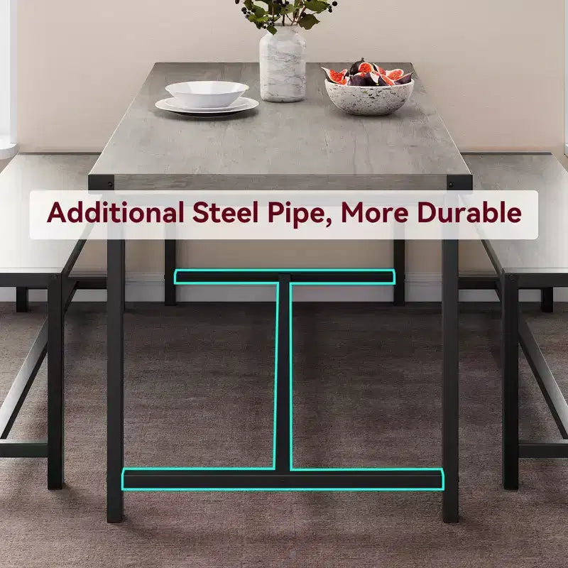 Ensemble de table à manger pour 4 personnes, table de cuisine avec bancs, ensemble de table à manger rectangulaire avec 2 bancs en métal et bois, pour petits espaces, appartements, studios