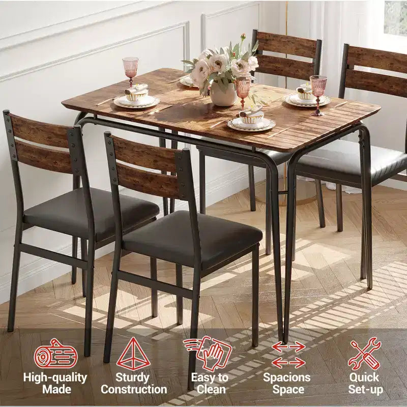 Table de salle à manger pour 4, petit ensemble table et chaises pour 4, ensemble dinette carré avec 4 chaises, ensembles de 5 pièces pour cuisine et salle à manger pour petit espace, appartement