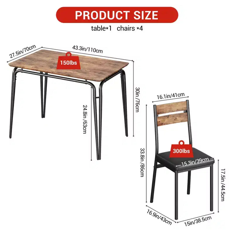 Table de salle à manger pour 4, petit ensemble table et chaises pour 4, ensemble dinette carré avec 4 chaises, ensembles de 5 pièces pour cuisine et salle à manger pour petit espace, appartement