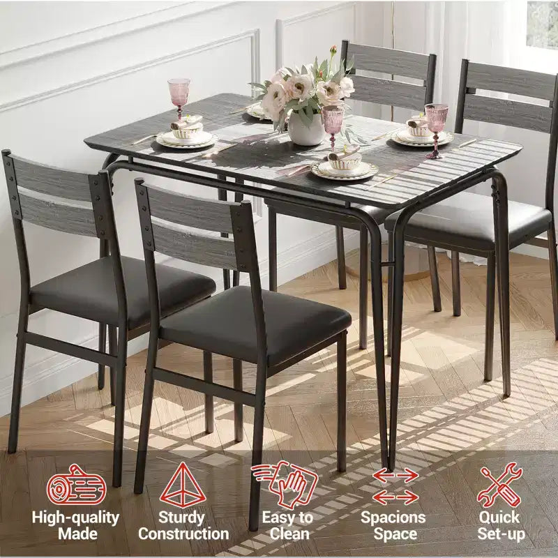 Table de salle à manger pour 4, petit ensemble table et chaises pour 4, ensemble dinette carré avec 4 chaises, ensembles de 5 pièces pour cuisine et salle à manger pour petit espace, appartement