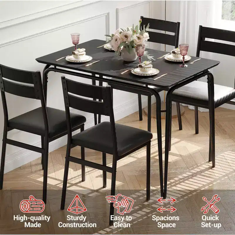 Table de salle à manger pour 4, petit ensemble table et chaises pour 4, ensemble dinette carré avec 4 chaises, ensembles de 5 pièces pour cuisine et salle à manger pour petit espace, appartement