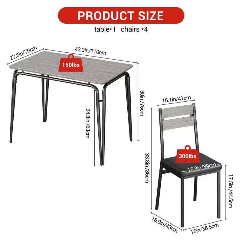 Table de salle à manger pour 4, petit ensemble table et chaises pour 4, ensemble dinette carré avec 4 chaises, ensembles de 5 pièces pour cuisine et salle à manger pour petit espace, appartement