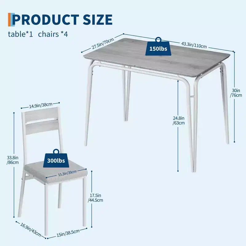 Table de salle à manger pour 4, petit ensemble table et chaises pour 4, ensemble dinette carré avec 4 chaises, ensembles de 5 pièces pour cuisine et salle à manger pour petit espace, appartement