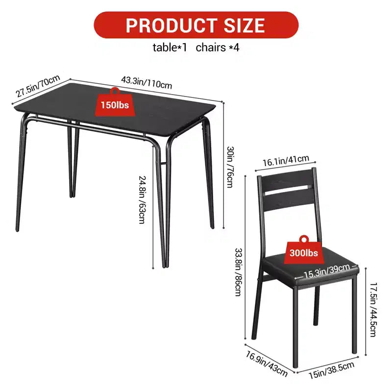 Table de salle à manger pour 4, petit ensemble table et chaises pour 4, ensemble dinette carré avec 4 chaises, ensembles de 5 pièces pour cuisine et salle à manger pour petit espace, appartement