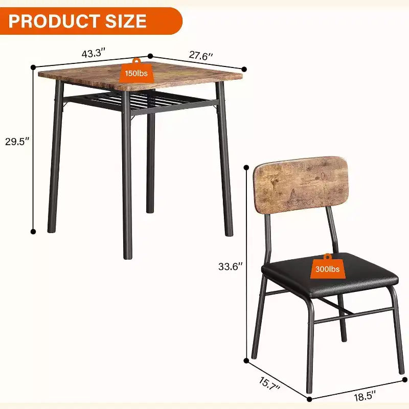 Ensemble de table à manger 3 pièces pour 2 personnes, avec étagère de rangement, table à manger peu encombrante et 2 chaises rembourrées, ensemble table et chaises de cuisine pour petit espace