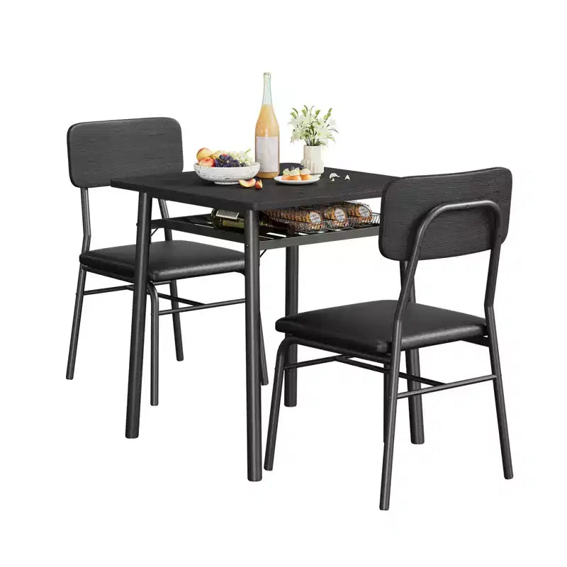 Ensemble de table à manger 3 pièces pour 2 personnes, avec étagère de rangement, table à manger peu encombrante et 2 chaises rembourrées, ensemble table et chaises de cuisine pour petit espace