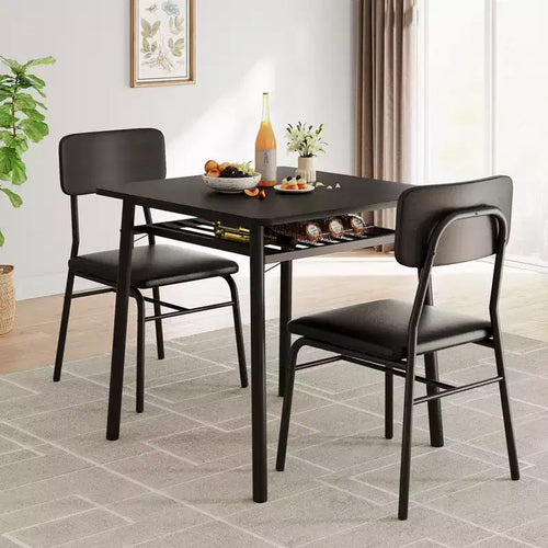 3 Pcs Dining Table Set for 2,with Storage Rack,Space Saving Dining Table & 2 Padded Chairs,Kitchen Table & Chairs Set for Small Space