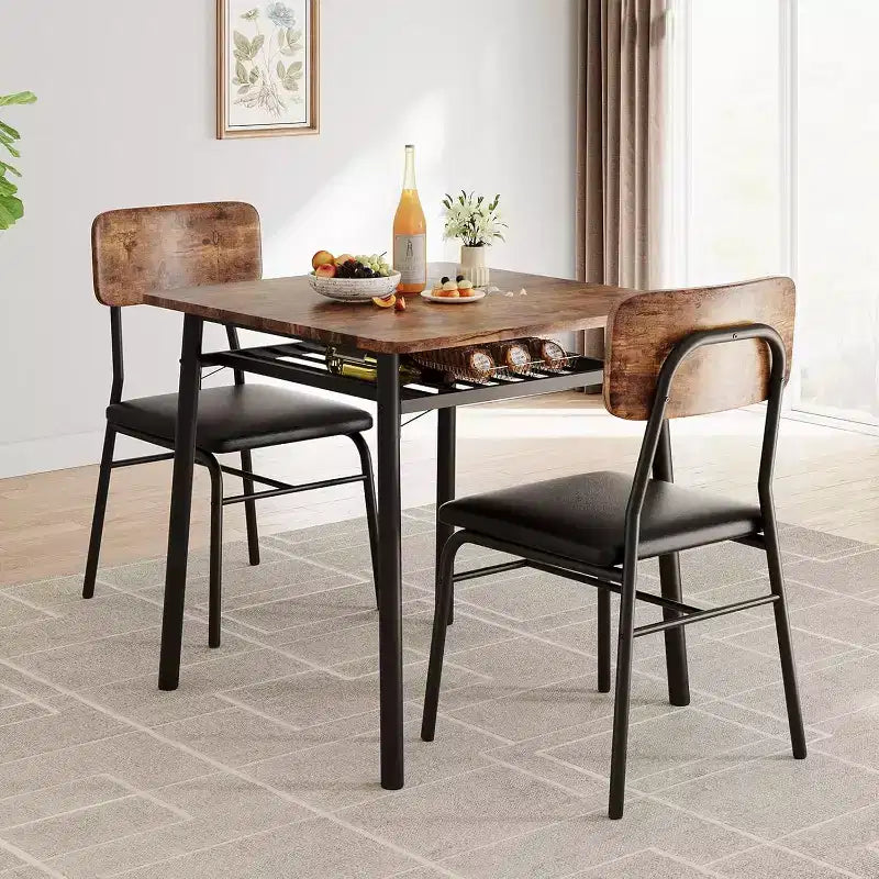 Ensemble de table à manger 3 pièces pour 2 personnes, avec étagère de rangement, table à manger peu encombrante et 2 chaises rembourrées, ensemble table et chaises de cuisine pour petit espace