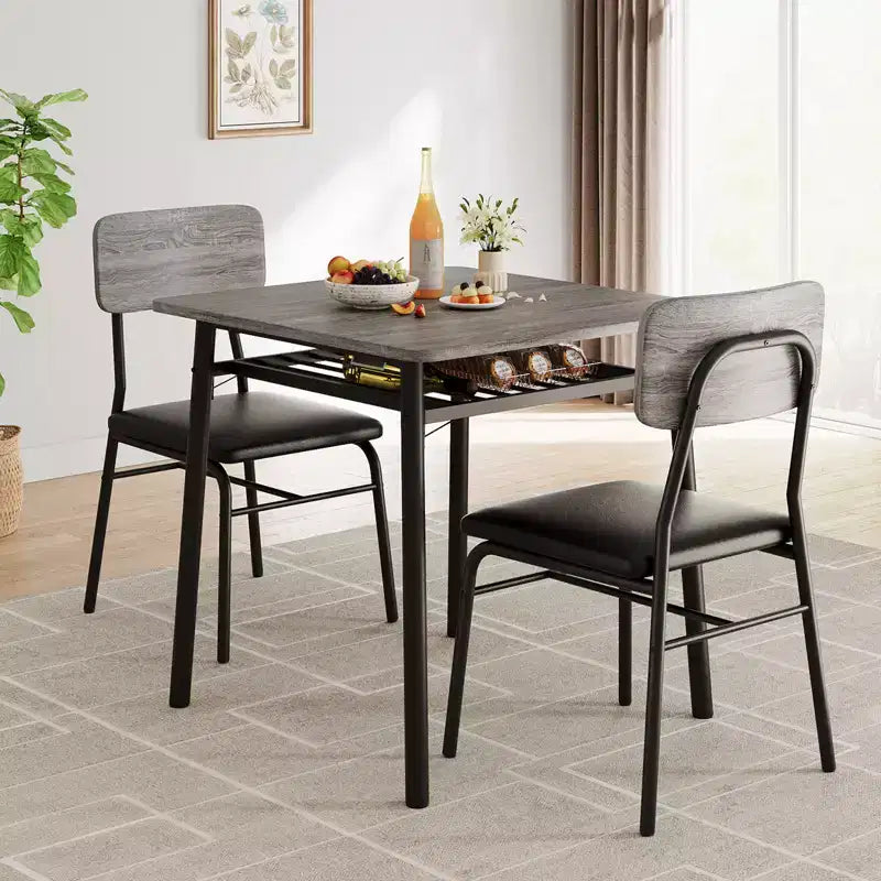 Ensemble de table à manger 3 pièces pour 2 personnes, avec étagère de rangement, table à manger peu encombrante et 2 chaises rembourrées, ensemble table et chaises de cuisine pour petit espace
