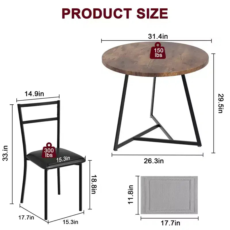 Ensemble table à manger pour 2, table et chaises de cuisine, ensemble table de cuisine ronde moderne, ensemble de table à manger 3 pièces pour petit espace, appartement, studio, dîner