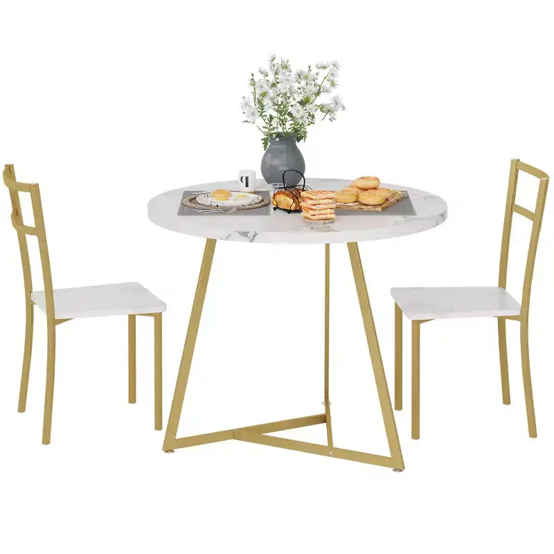 Ensemble table à manger pour 2, table et chaises de cuisine, ensemble table de cuisine ronde moderne, ensemble de table à manger 3 pièces pour petit espace, appartement, studio, dîner