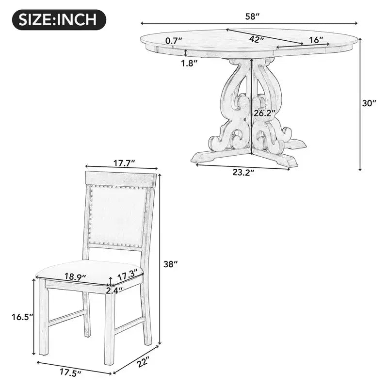 Ensemble de salle à manger rétro 5 pièces avec table extensible et 4 chaises rembourrées, rallonge de 40 cm, idéal pour la cuisine et la salle à manger