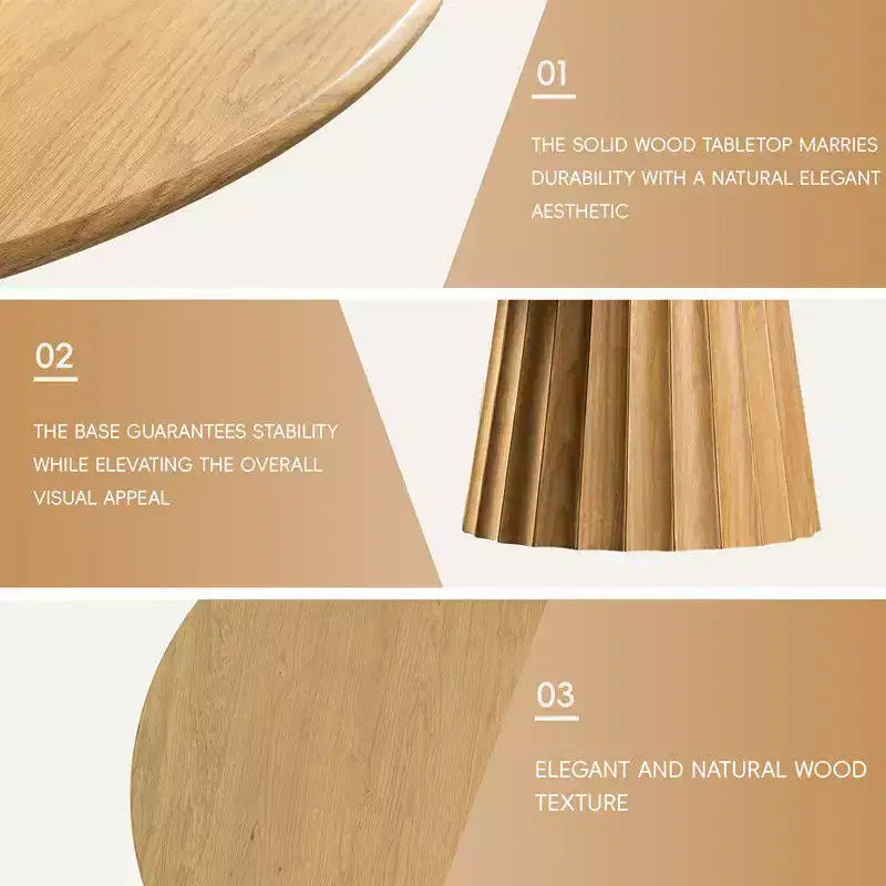 Ensemble table à manger ronde moderne PexFix 60 avec 8 chaises rembourrées Plateau en bois texturé naturel Base piédestal plissée Sièges beiges pour cuisine et salle à manger
