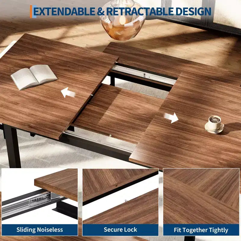 Ensemble de table à manger extensible TROPOW pour 6 à 8 personnes, table en bois de style rustique avec 2 bancs et 2 tabourets
