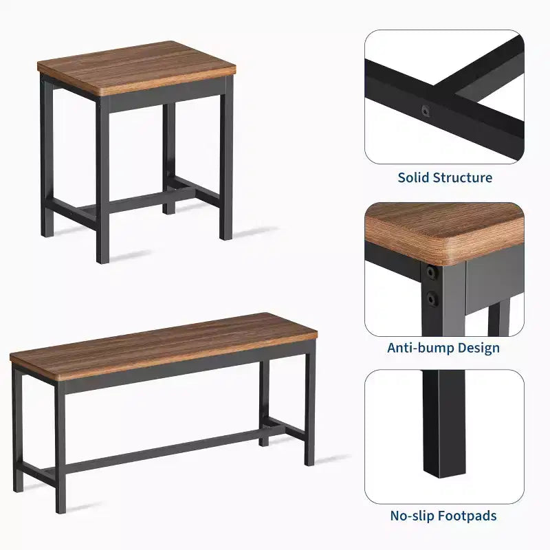 Ensemble de table à manger extensible TROPOW pour 6 à 8 personnes, table en bois de style rustique avec 2 bancs et 2 tabourets