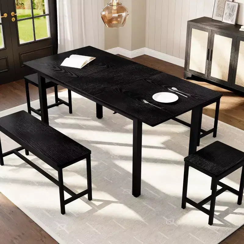 Ensemble de table à manger extensible TROPOW pour 6 à 8 personnes, table en bois de style rustique avec 2 bancs et 2 tabourets