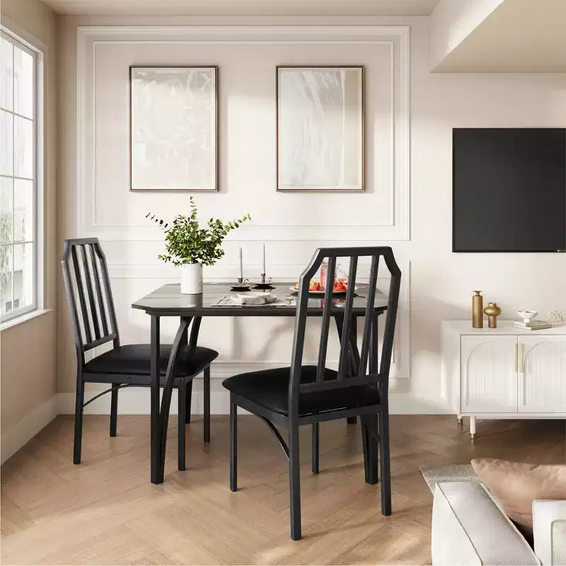 Lot de 4 chaises de table de cuisine, ensemble de salle à manger pour 4 personnes avec chaises, ensemble de table de cuisine 4 pièces avec chaises rembourrées en PU et cadre en métal pour petit espace