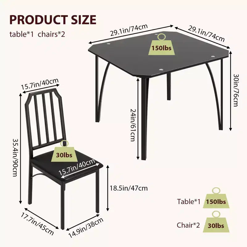 Lot de 4 chaises de table de cuisine, ensemble de salle à manger pour 4 personnes avec chaises, ensemble de table de cuisine 4 pièces avec chaises rembourrées en PU et cadre en métal pour petit espace