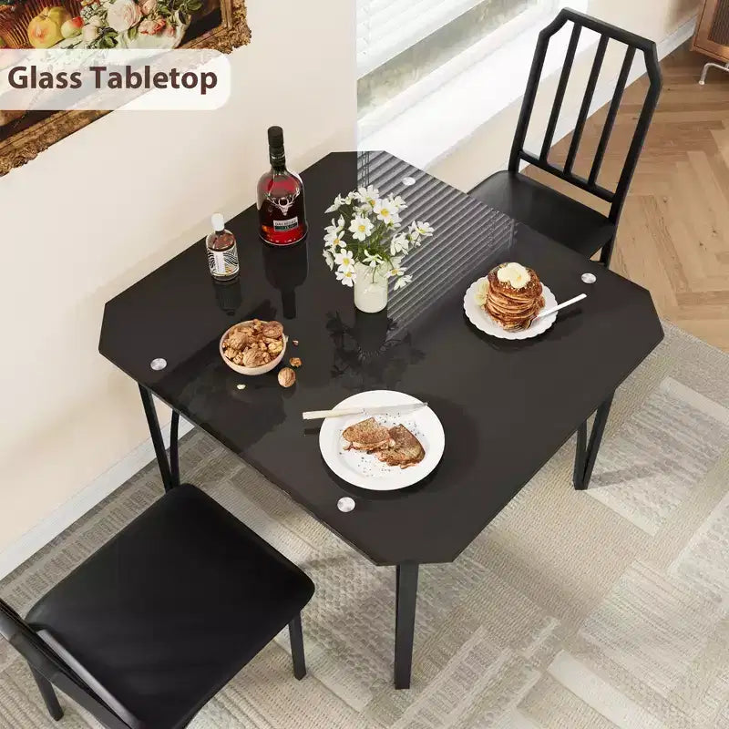 Lot de 4 chaises de table de cuisine, ensemble de salle à manger pour 4 personnes avec chaises, ensemble de table de cuisine 4 pièces avec chaises rembourrées en PU et cadre en métal pour petit espace