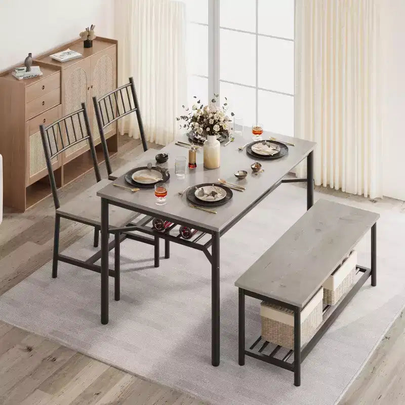 Ensemble de 4 chaises de cuisine, ensemble de table à manger pour 4 avec banc et chaises, ensemble de 4 pièces de table de cuisine avec étagère de rangement pour petit espace