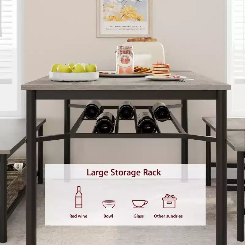 Ensemble de 4 chaises de cuisine, ensemble de table à manger pour 4 avec banc et chaises, ensemble de 4 pièces de table de cuisine avec étagère de rangement pour petit espace