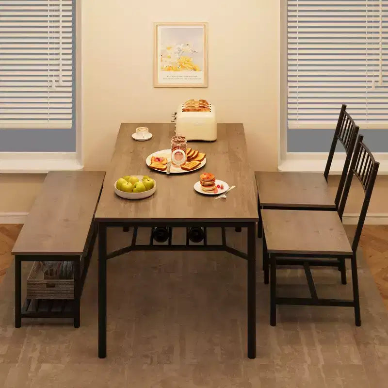Ensemble de 4 chaises de cuisine, ensemble de table à manger pour 4 avec banc et chaises, ensemble de 4 pièces de table de cuisine avec étagère de rangement pour petit espace