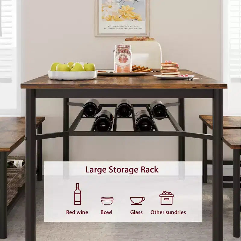 Ensemble de 4 chaises de cuisine, ensemble de table à manger pour 4 avec banc et chaises, ensemble de 4 pièces de table de cuisine avec étagère de rangement pour petit espace
