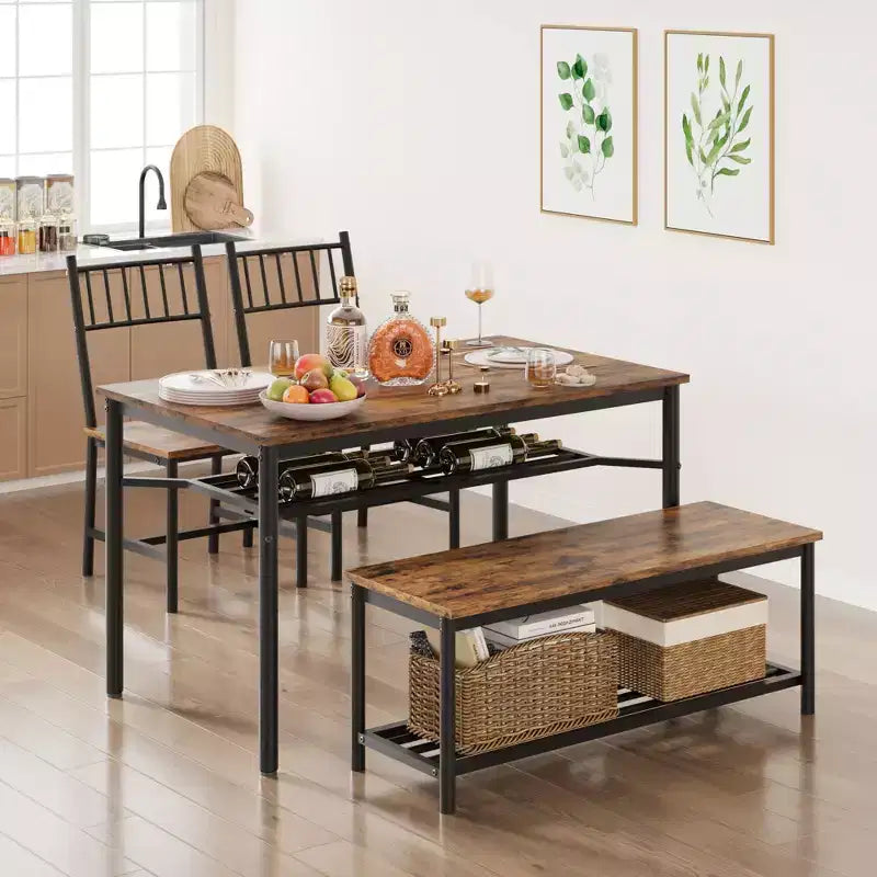 Ensemble de 4 chaises de cuisine, ensemble de table à manger pour 4 avec banc et chaises, ensemble de 4 pièces de table de cuisine avec étagère de rangement pour petit espace