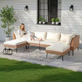 Karl Home Patio 6-Piece Yellow Wicker Sectional Sofa with Beige Cushions