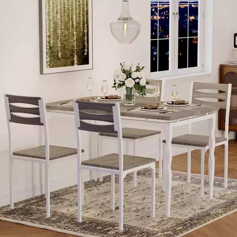Ensemble de salle à manger 5 pièces pour 4 personnes, ensemble de table de cuisine de 109 cm avec pieds en spirale, table et chaises de cuisine rectangulaires en bois, table de petit-déjeuner peu encombrante