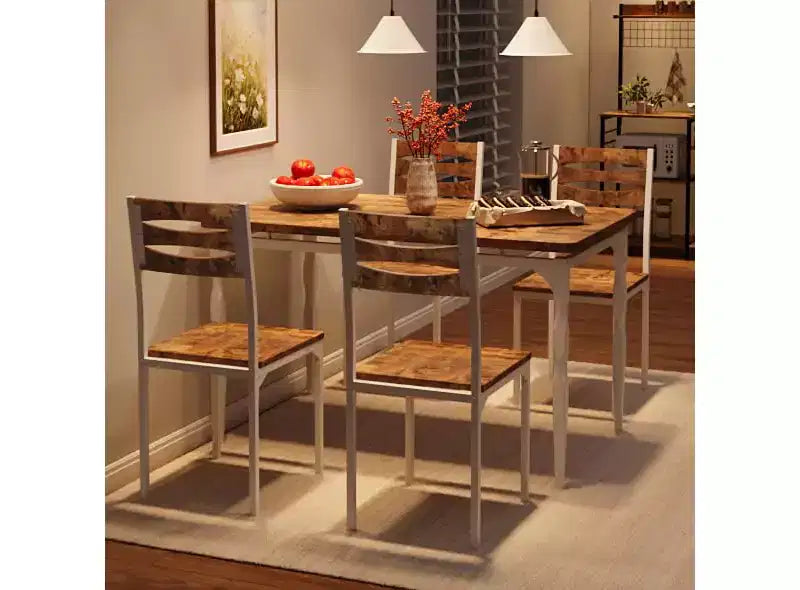 Ensemble de salle à manger 5 pièces pour 4 personnes, ensemble de table de cuisine de 109 cm avec pieds en spirale, table et chaises de cuisine rectangulaires en bois, table de petit-déjeuner peu encombrante
