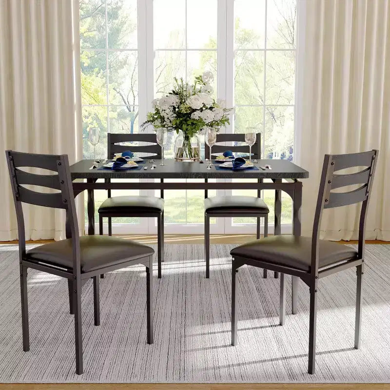Ensemble de salle à manger 5 pièces pour 4 personnes, ensemble de table de cuisine de 109 cm avec pieds en spirale, table et chaises de cuisine rectangulaires en bois, table de petit-déjeuner peu encombrante
