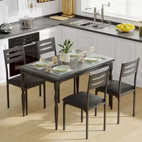 5 Piece Dining Table Set for 4, 43 Kitchen Table Set with Spiral Leg, Wooden Rectangular Kitchen Table & Chairs, Space Saving Breakfast Table