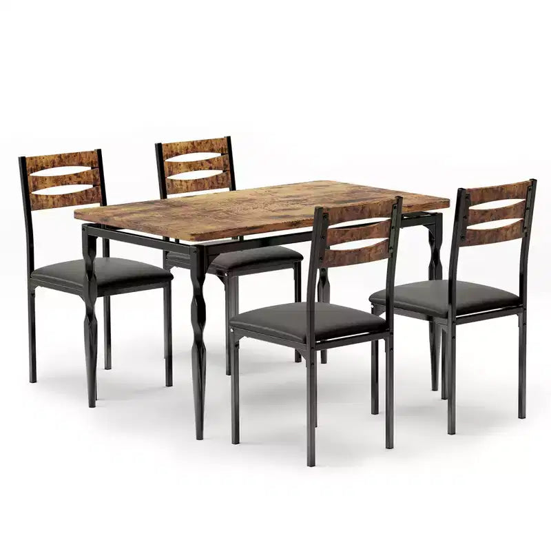 Ensemble de salle à manger 5 pièces pour 4 personnes, ensemble de table de cuisine de 109 cm avec pieds en spirale, table et chaises de cuisine rectangulaires en bois, table de petit-déjeuner peu encombrante