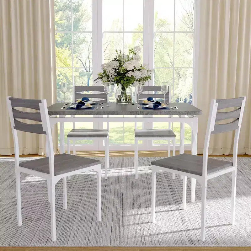 Ensemble de salle à manger 5 pièces pour 4 personnes, ensemble de table de cuisine de 109 cm avec pieds en spirale, table et chaises de cuisine rectangulaires en bois, table de petit-déjeuner peu encombrante