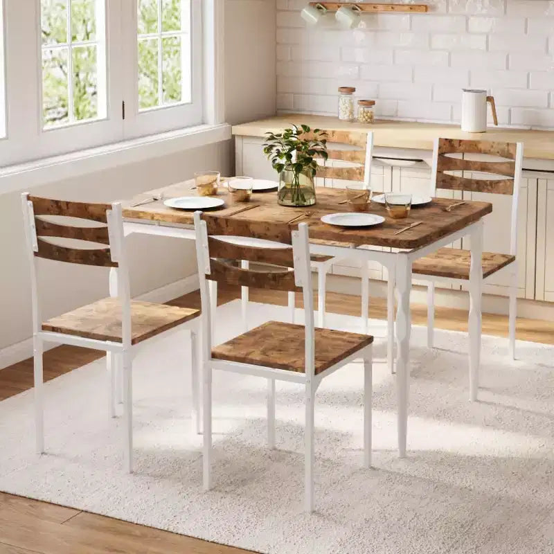 Ensemble de salle à manger 5 pièces pour 4 personnes, ensemble de table de cuisine de 109 cm avec pieds en spirale, table et chaises de cuisine rectangulaires en bois, table de petit-déjeuner peu encombrante