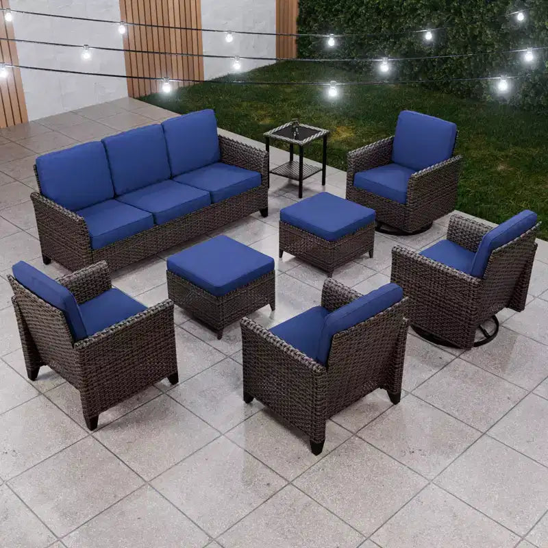 EAGLE PEAK Ocean Vista Canapé d'extérieur 8 pièces en osier marron varié, chaises de salle à manger, chaises pivotantes
