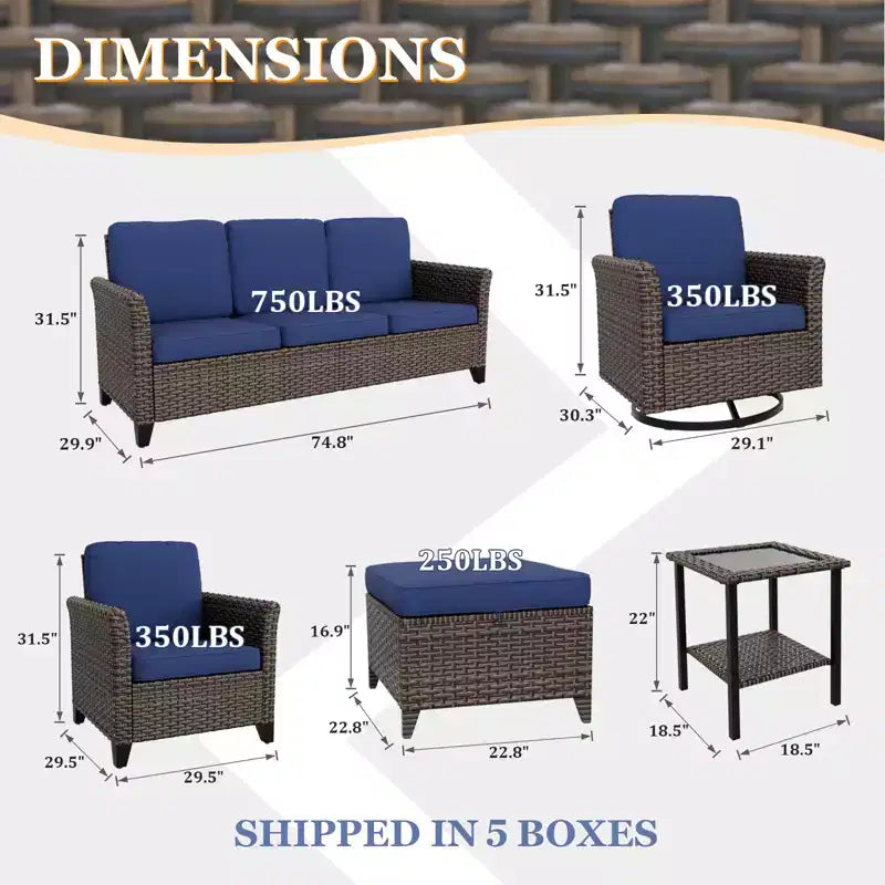 EAGLE PEAK Ocean Vista Canapé d'extérieur 8 pièces en osier marron varié, chaises de salle à manger, chaises pivotantes