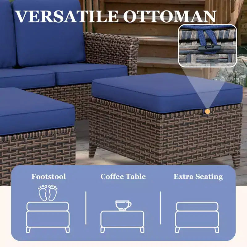 EAGLE PEAK Ocean Vista Canapé d'extérieur 8 pièces en osier marron varié, chaises de salle à manger, chaises pivotantes