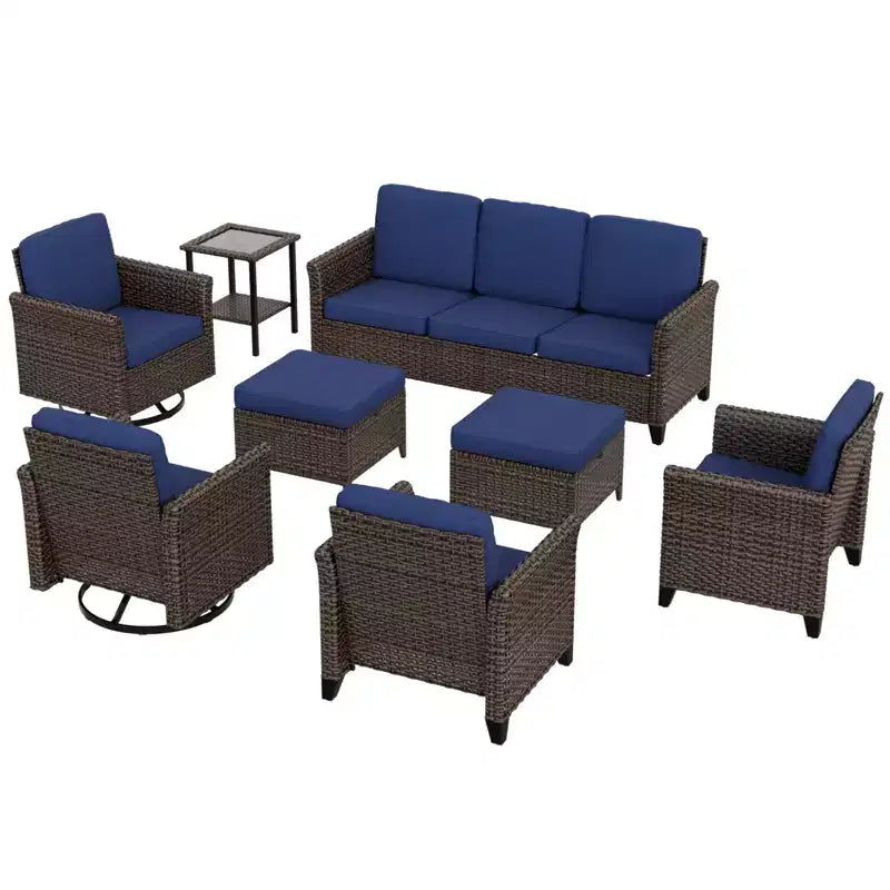 EAGLE PEAK Ocean Vista Canapé d'extérieur 8 pièces en osier marron varié, chaises de salle à manger, chaises pivotantes