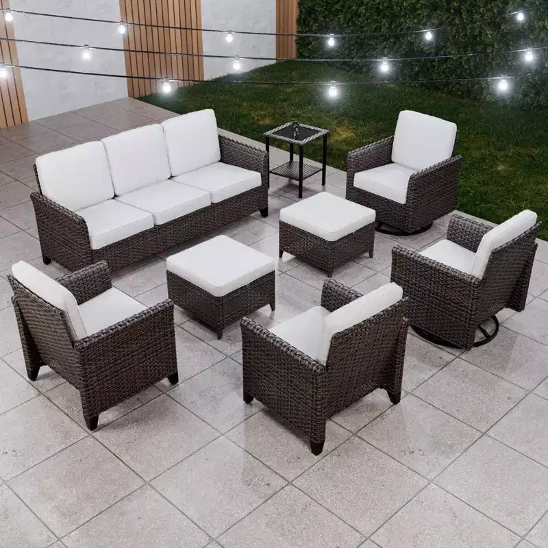 EAGLE PEAK Ocean Vista Canapé d'extérieur 8 pièces en osier marron varié, chaises de salle à manger, chaises pivotantes