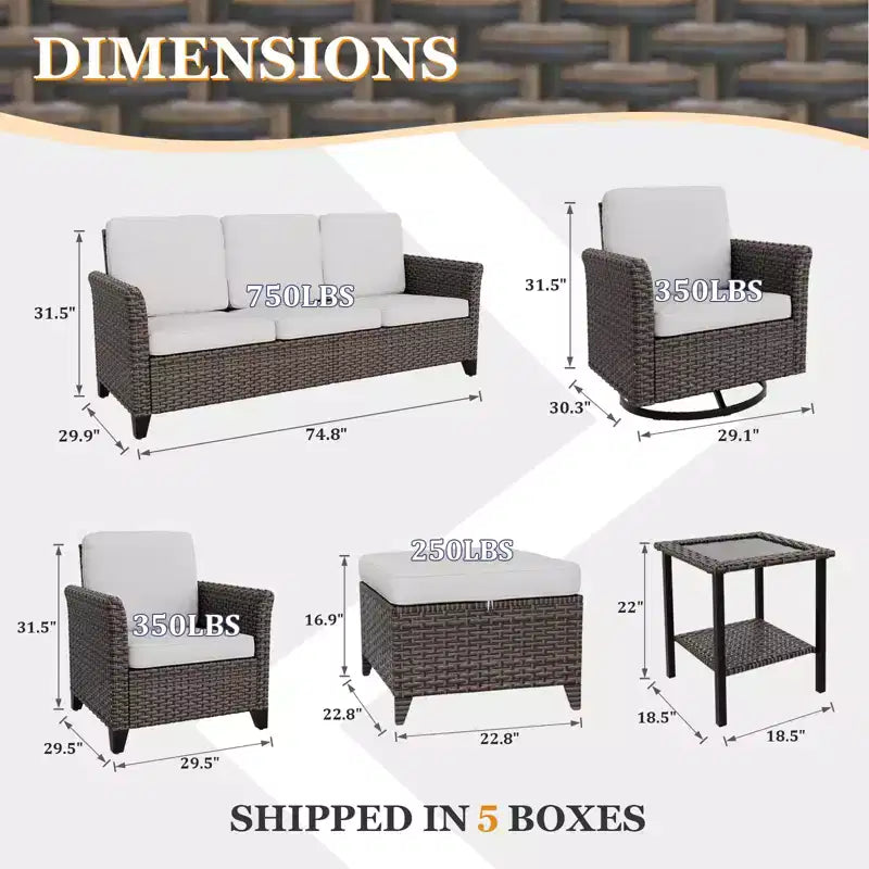 EAGLE PEAK Ocean Vista Canapé d'extérieur 8 pièces en osier marron varié, chaises de salle à manger, chaises pivotantes