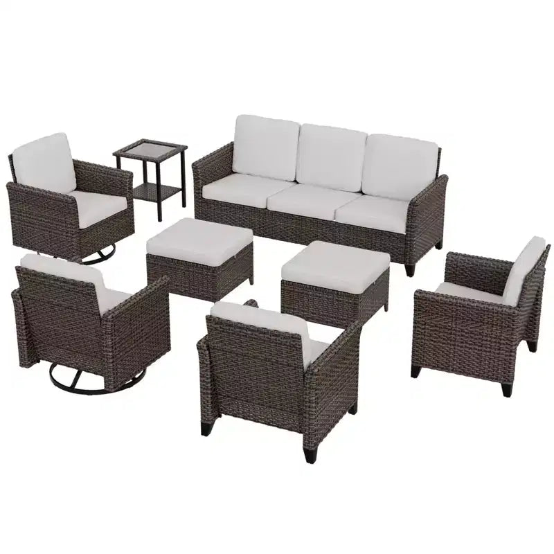 EAGLE PEAK Ocean Vista Canapé d'extérieur 8 pièces en osier marron varié, chaises de salle à manger, chaises pivotantes