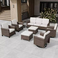 EAGLE PEAK Ocean Vista 8 piece Patio Variated Brown Wicker Sofa Set Dining Chairs, Swivel Chairs