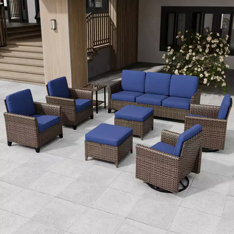 EAGLE PEAK Ocean Vista Canapé d'extérieur 8 pièces en osier marron varié, chaises de salle à manger, chaises pivotantes